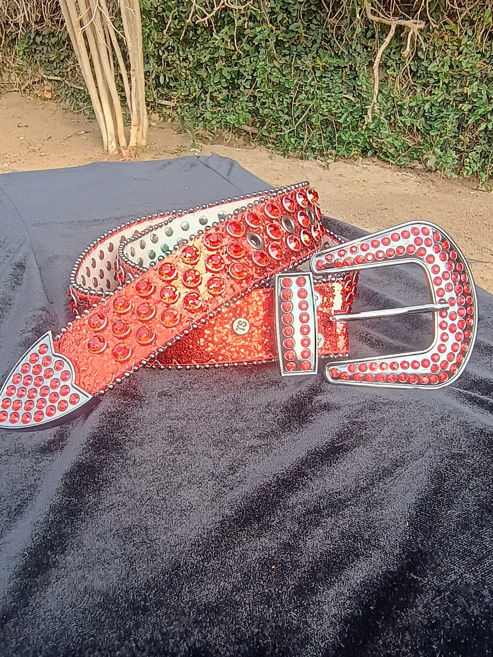 Rhinestone Embellished Red Women’s Fashion Belt